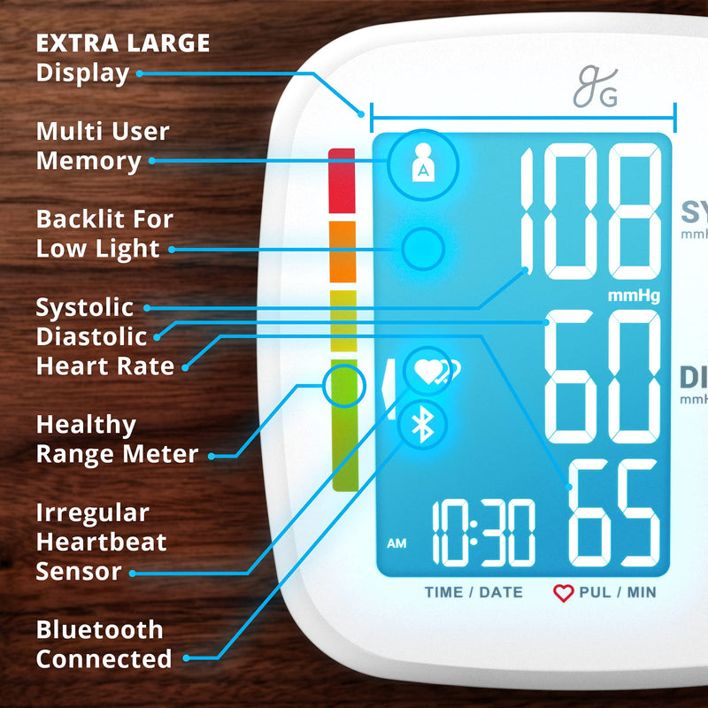 [Australia - AusPower] - Greater Goods Bluetooth Blood Pressure Monitor with Upper Arm Cuff, BP Meter with Large Display, Tubing and Device Bag Included 