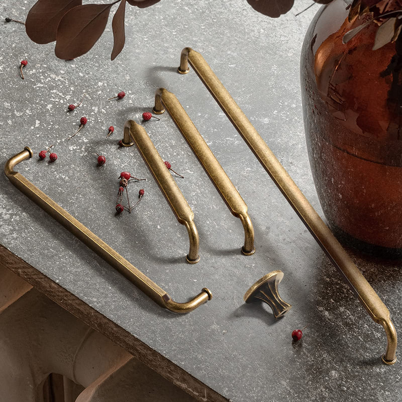 Goo-Ki 5 Inch Hole Center Antique Brass Zinc Alloy Cabinet Pulls Kitchen Cabinets Hardware, 6 Pack Vintage Brass Solid Cabinet Handles Drawer Pulls 5 Inch Hole Centers