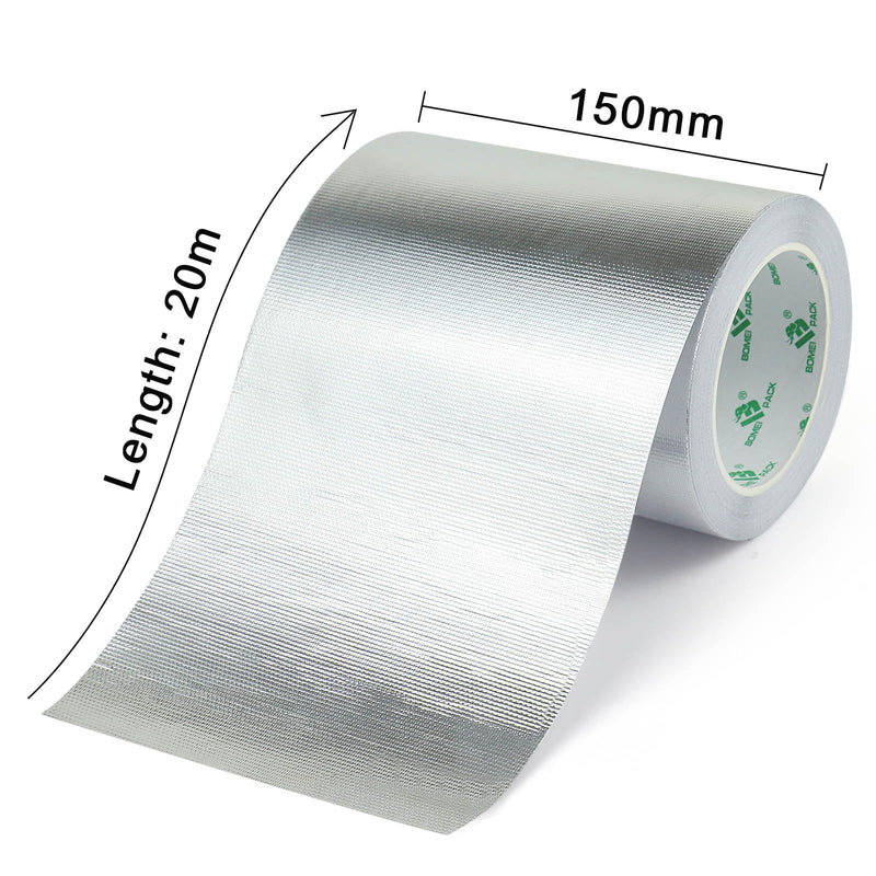 BOMEI PACK Adhesive Aluminum Foil Heat Shield Tape 1 Pack 6inch x 66ft,Barrier Fiberglass Thermal Insulation Reflective Material High Temp Protectionn 6in*66ft