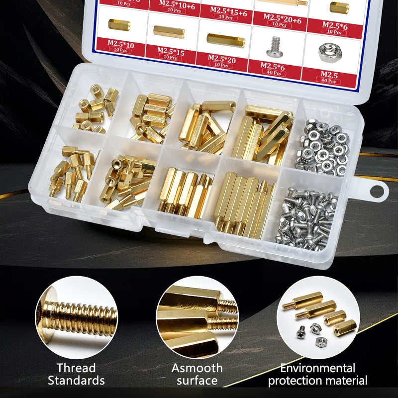 [Australia - AusPower] - M2.5 Hex Standoff Spacers Nuts Screws Kit,160 Pcs M2.5 Male Female Metric Thread Mount Spacer Screw Nut Bolt Motherboard Spacer Accessories for PCB, Desktop Computers Circuit Board Assortment Kit M2.5 Brass Standoff Kit 