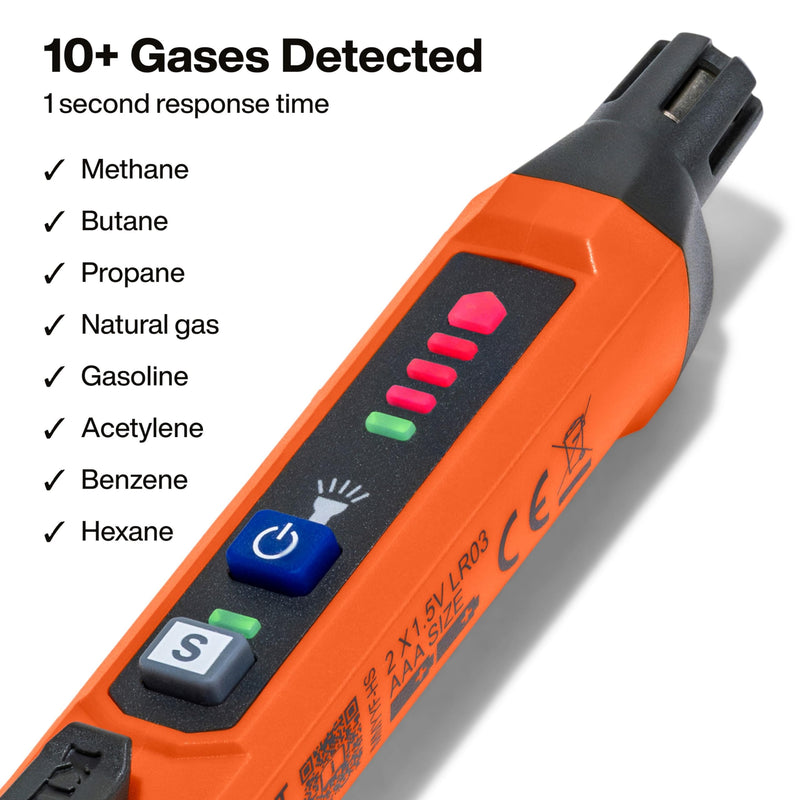Klein Tools ET190 Gas Leak Detector, Wide Detection Range, Audible and LED Alerts, Slim and Lightweight Compact