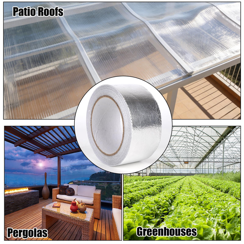 2pcs Heavy Duty Aluminum Polycarbonate Tape, 20m/65.6ft Per Roll 5cm/1.97in Wide Waterproof Self-Adhesive Sealing Insulation Duct Foil Vent Tape for Greenhouse Roof Outdoor Green House Panels Repairs