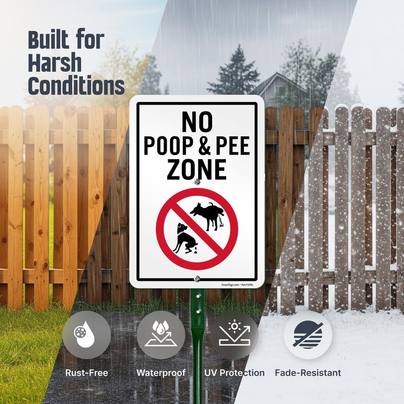 SmartSign 10 x 7 inch “No Poop And Pee Zone” LawnPuppy Yard Sign and 18 inch Stake Kit, 40 mil Laminated Rustproof Aluminum, Red, Black and White, Set of 1 7" x 10" Aluminum Sign with 18" Stake