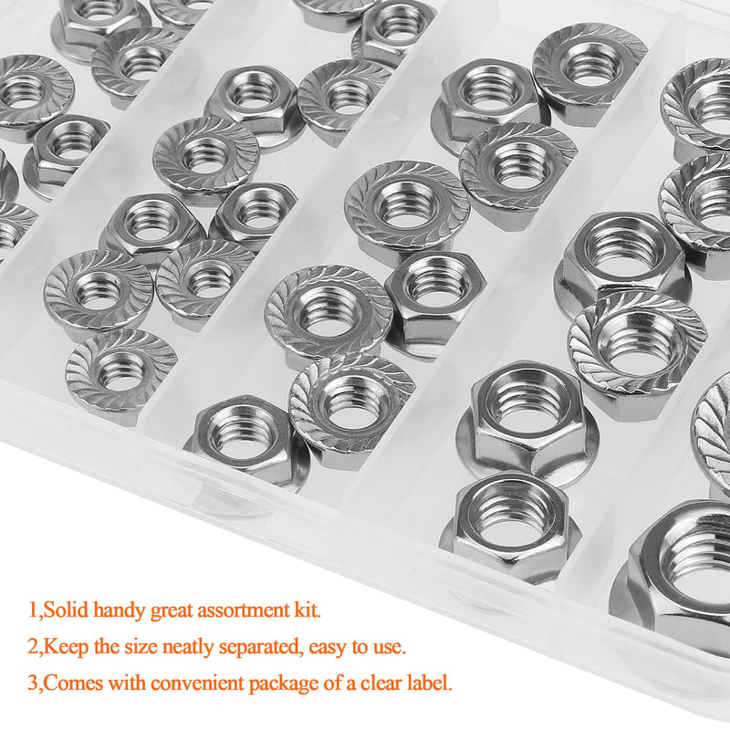 [Australia - AusPower] - 38 Pieces 4 Sizes Flange Nuts, Serrated Flange Hex Lock Nuts Assortment Kit, 304 Stainless Steel (1/4"-20 5/16"-18 3/8"-16 1/2"-13) 38 Pieces 4 Sizes 