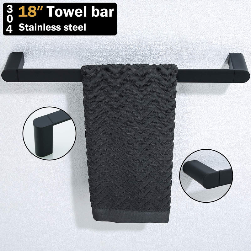 RANDOM Matte Black Towel Bar Rack Holder Rod 18 inch Hand Towel Holder for Bathroom Kitchen Heavy Duty Hardware Accessories Wall Mount Contemporary Hotel Style.96026-2-18MB 18 Inch (1 Piece)