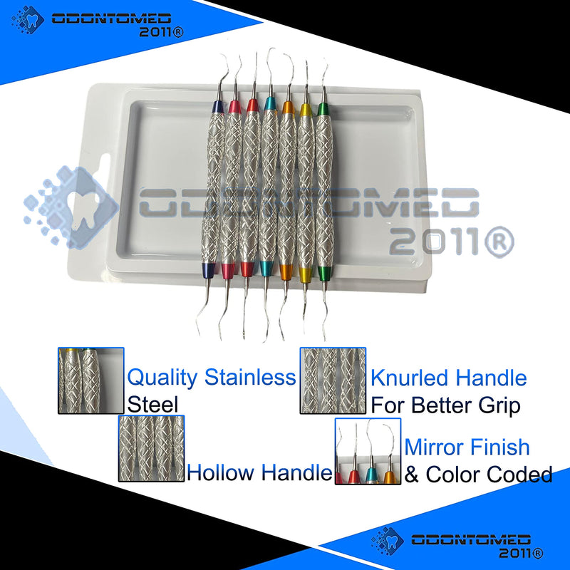 [Australia - AusPower] - OdontoMed2011 Set of 7 Gracey Periodontal Curettes 1/2-13/14 Double Ended Dual End Hollow Handle Color Coded & Chrome Plated Handle Dental Instruments with Protective Packing DN-2355 