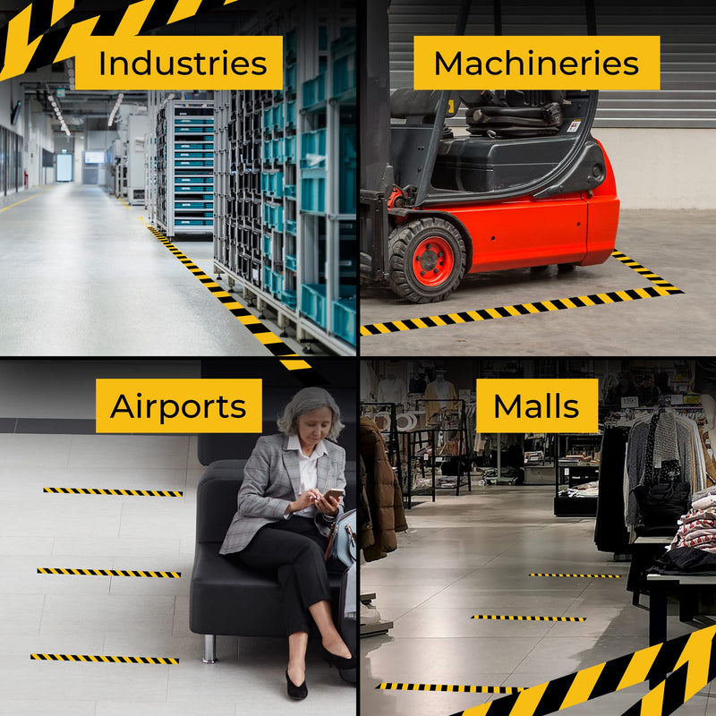 Floor Tape 2 Inch 108 FT Black & Yellow Safety Tape for Floor, Waterproof Strong Adhesive Caution Tape Roll Ideal for Indoor/Outdoor Walls, Pipes, Factory and Construction Sites