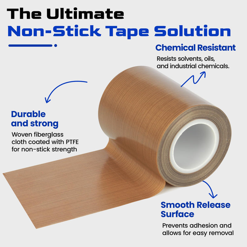 3 Inch PTFE Teflon Tape, 33 FT x 0.18mm Thick, Wide High Temp Non-Stick Fiberglass Adhesive Tape for Heat Press, Conveyor, Industrial Surface Protection & Sealer Use 3-inch x 33 Feet