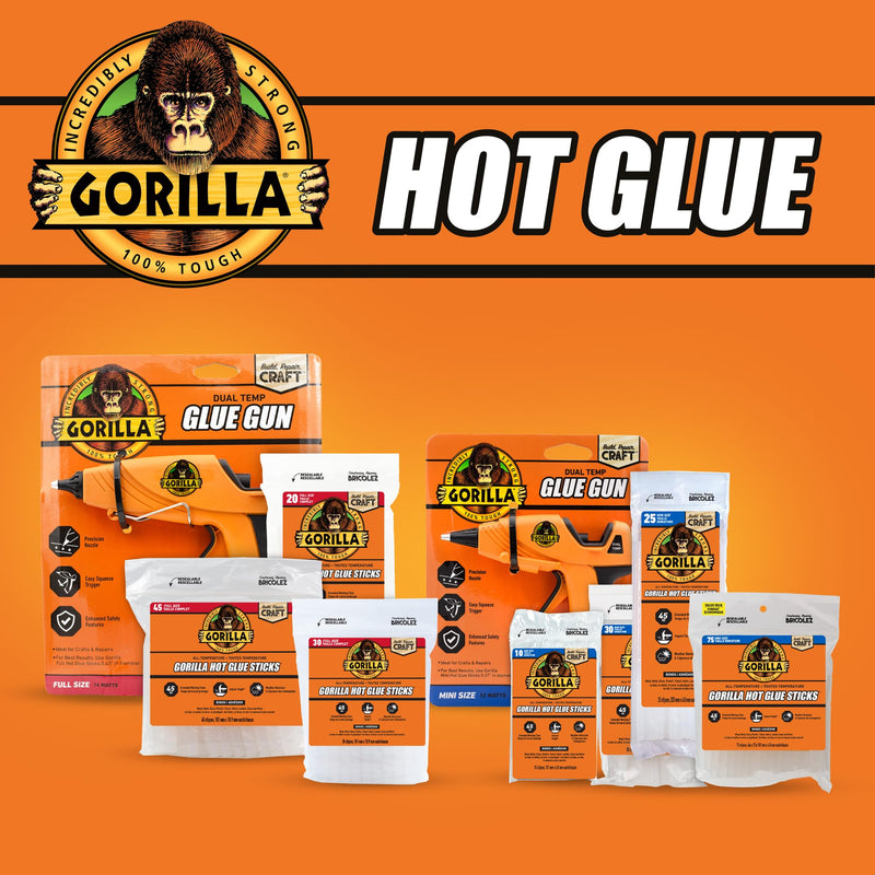 Gorilla Dual Temp Mini Hot Glue Gun, Precision Nozzle, Easy Squeeze Trigger, and Enhanced Safety Features, for DIY, Craft, Repairs, and More, Orange (Pack of 1)