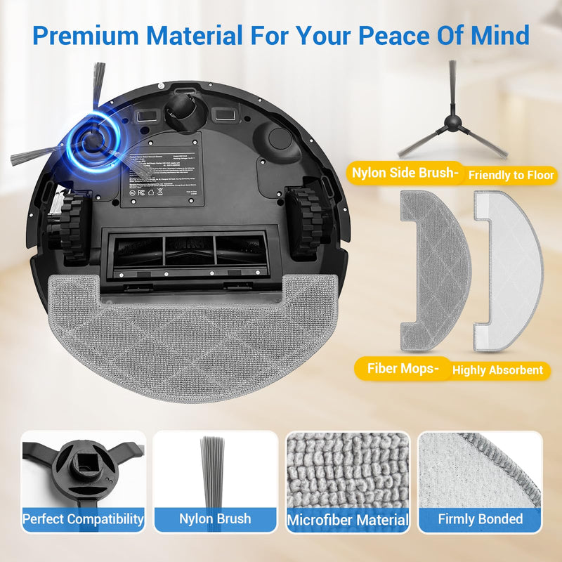 Bluevisk MS1 MAX Replacement Parts for For MONSGA MS1 MAX Robotic Vacuum Cleaner Parts with 1 Roller Brush, 4 HEAP, 6 Mop, 6 Dust Bags, 6 Side Brushes, 1 Clean Brush