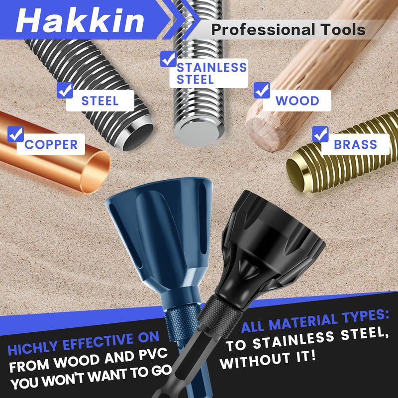 [Australia - AusPower] - 4Pcs Deburring External Chamfer Tool with Tungsten Carbide Blade, Hakkin Bolt Deburring Chamfering Drill Bit Remove Burr Tools, All Thread Deburring Tool with Hex Shank - Fits 1/8" to 1" (3-25mm) A 4Pcs Upgrade (Blue+Black) 
