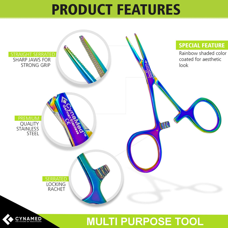 [Australia - AusPower] - Cynamed Set of 2 Artzone Multi Color Hemostat Forceps with Serrated Jaws, Stainless Steel Rainbow Pliers - 3.5 inch X-Small Forceps - 3.5 in. 