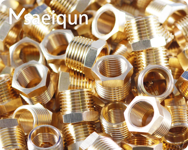[Australia - AusPower] - Brass Reducer Hex Bushing Threaded Pipe Fitting 1/2 NPT Male x 3/8 NPT Female Bushing 1/2 to 3/8 Adapter Pipe Fitting (1/2" NPT Male x 3/8" NPT Female, brass, 6) 1/2 NPT Male x 3/8 NPT Female 6Pcs 