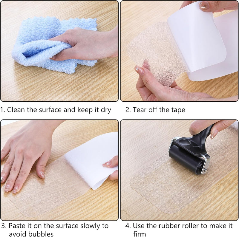 Clear Stair Treads for Wooden Steps Indoor, 12 Pack 24" x 4" Non Slip Stair Treads with Roller, Self Adhesive Transparent Anti Slip Tape for Hardwood Stairs, Safe for Dogs, Kids, Seniors & Pets