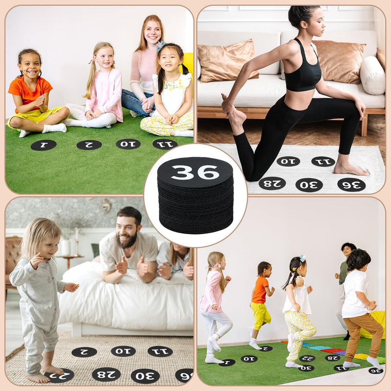 [Australia - AusPower] - 36 Pack Black Carpet Floor Circle Sit Markers with Numbers 1-36, Classroom Spot Markers for Teachers, Students, Kids - 4 Inch Floor Dots for Home, Elementary, Preschool 