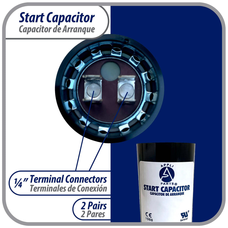 Appli Parts CON-400-250 Motor Start Capacitor 400-480 MFD uF, 250 VAC. Universal for Electric Motor Applications, 1.75 in Wide, 3.38 in Height