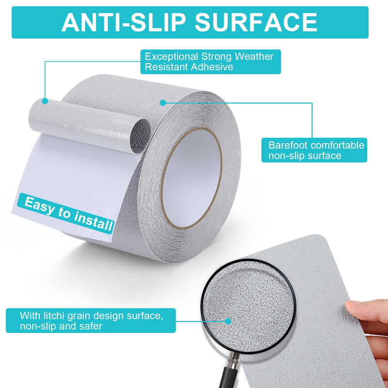 Qingluan Anti Slip Tape, Grip Tape for Stairs Indoor Waterproof, Rubber Grip Tape for Tubs, Stairs, Boats (Grey, 2 Inch x 33 Feet) Rubber Grey