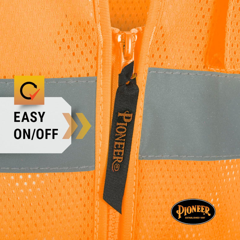 Pioneer Hi Vis Mesh Safety Vest for Men & Women - Reflective Tape - Class 2 - Traffic, Public Safety, Security - Orange