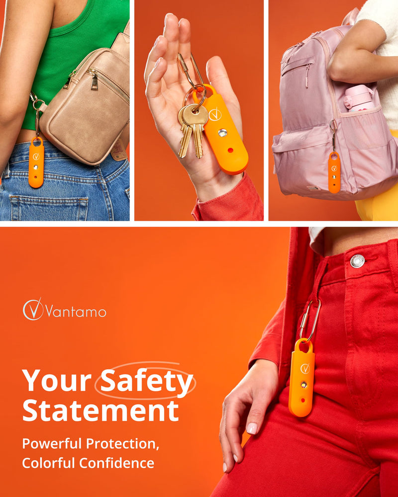 [Australia - AusPower] - Vantamo Personal Alarm for Women - Extra Loud Double Speakers, First with Low Battery Notice with Strobe Light, Rechargeable - Safety Alarm Keychain (Tangerine) Tangerine 