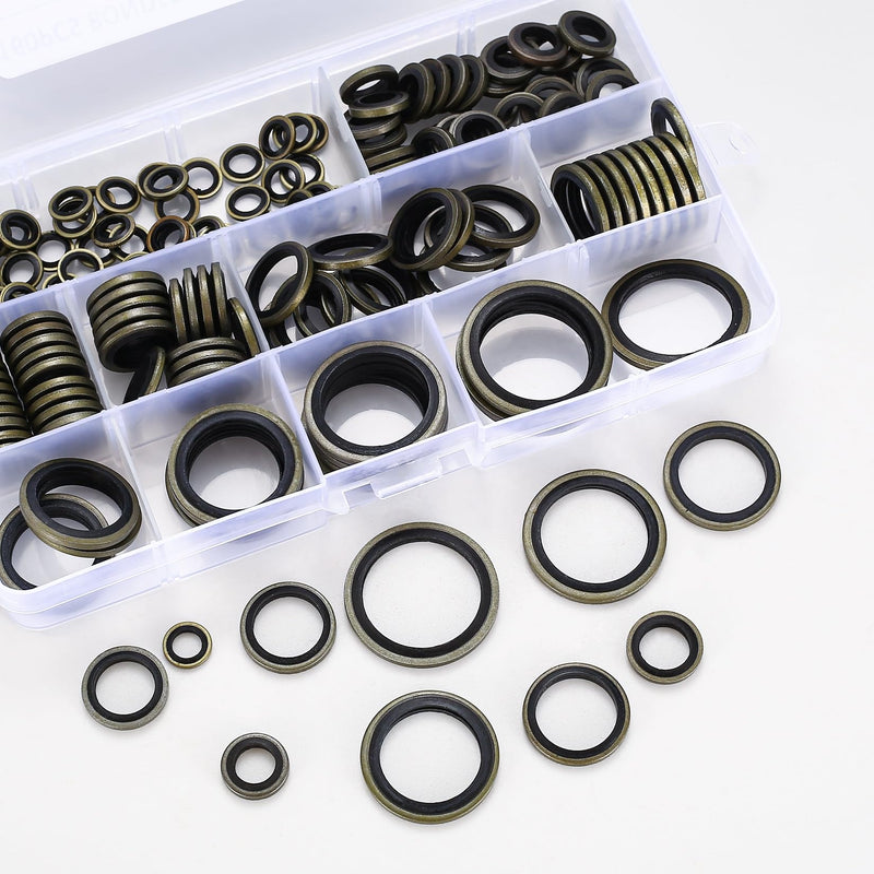 [Australia - AusPower] - 160 Pcs Bonded Seal Washers, Automotive Self-Centered Seal Gasket Set,Rubber Metal Bonded Sealing Washers, Hydraulic Oil Pipe Seal Gasket Washer, O-Ring Assortment Kit, 10 Sizes, M6 to M24 