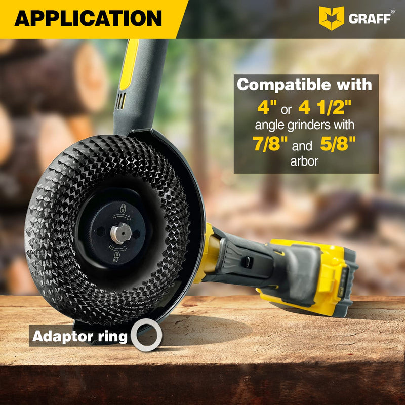 [Australia - AusPower] - GRAFF Premium Wood Carving Disc 4 1/2 Inch for Angle Grinder - Shaping and Grinding Wheel for Wood, Drywall, Chipboard, Plastic - Woodworking Angle Grinder Attachment with 7/8" - 5/8" Arbor Ø 4 ½ Inch Curved Carving Blade 