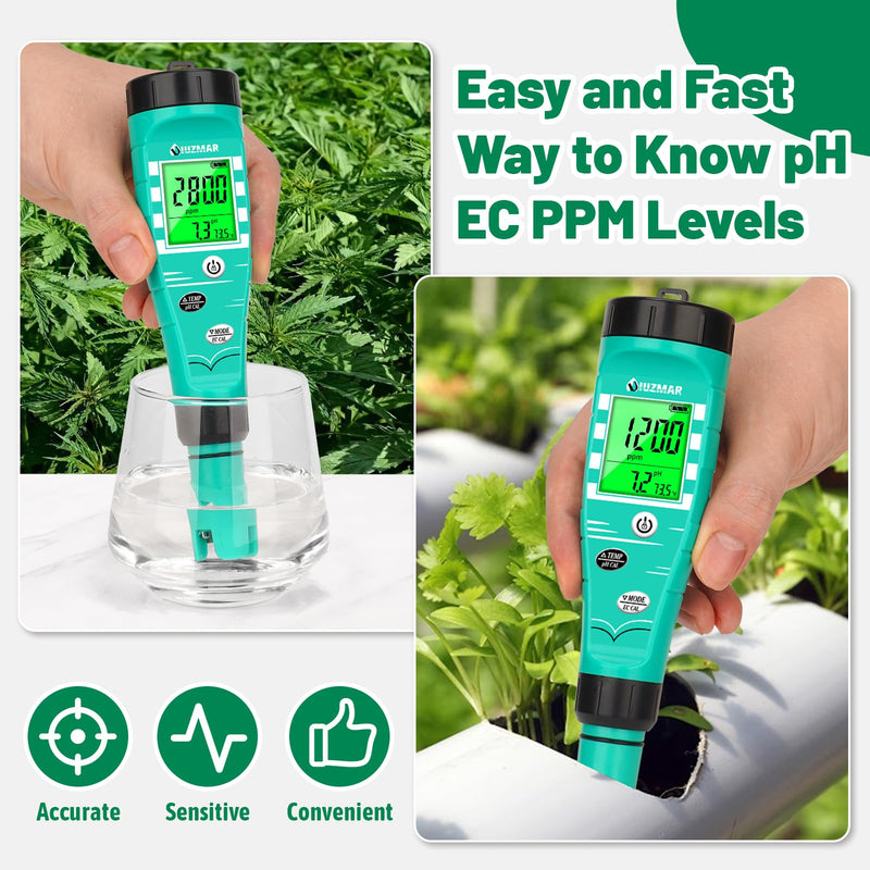 [Australia - AusPower] - UIUZMAR pH Meter for Hydroponics EC pH Monitor pH ppm Tester for hydroponics System Simultaneous Measurement of pH EC TDS Temperature for DWC Setup Hydro Reservoir Tank, Aeroponic Garden 