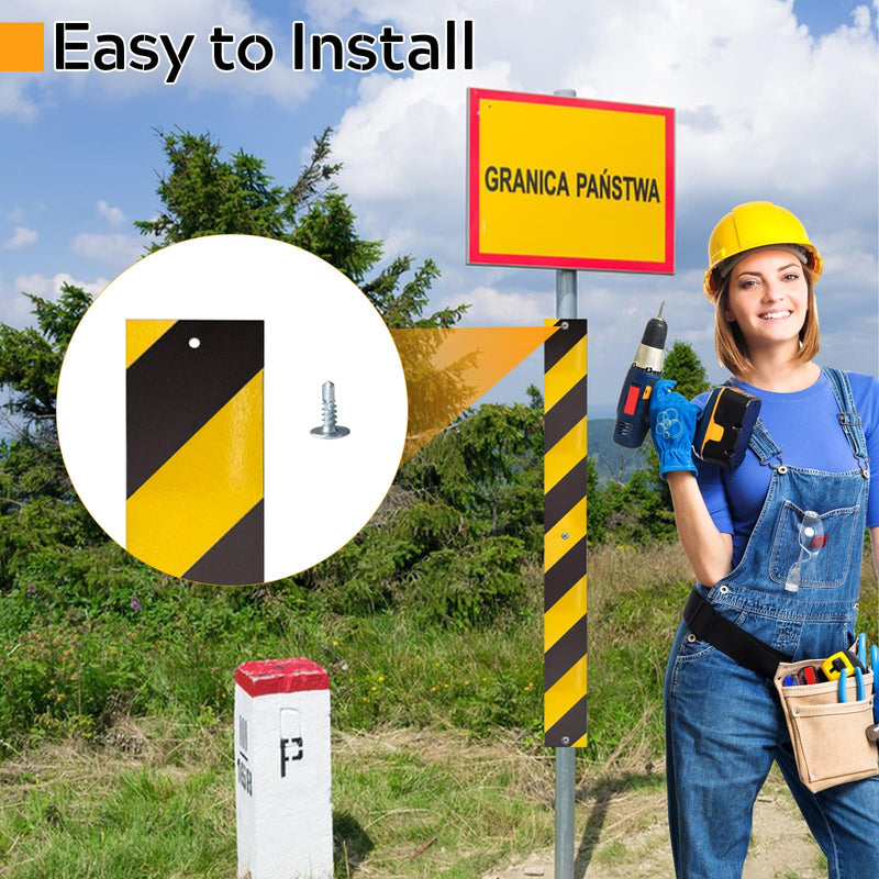 6 Pcs Reflective Sign Post Panels 30 x 3'', Aluminum Reflectors for Post,Reflective Road Markers with High-Visibility,Weather-Resistant for Driveway,Parking,Street-Warns of Slow Moving Vehicles black and yellow 6 Pcs