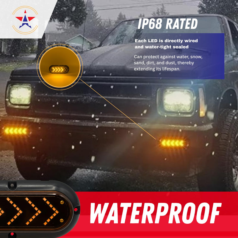 6" Oval Sequential Amber 45 LED Arrow Pointing Turn Signal Indicator Lights Truck Trailer Surface Mount Amber Lens Waterproof Sealed Marker Clearance Lights Flange Mount 12V 2 Pack IP67 3 PIN PLUG Clear Lens/Surface Mounting Bracket