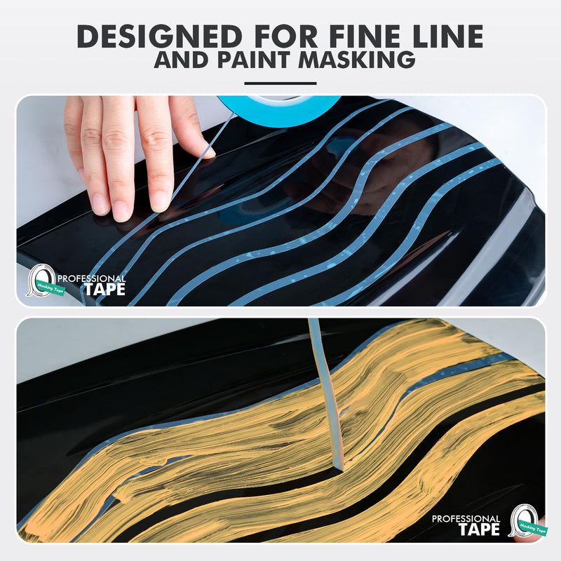 FOSHIO 4 Rolls Fine Line Tape, 2 Rolls 1/4 in x 36 yd and 2 Rolls 1/8 in x 36 yd Vinyl Tape for DIY, Flexible Pinstripe Tape for Paint Masking Striping, Color Separation and Complex Designs