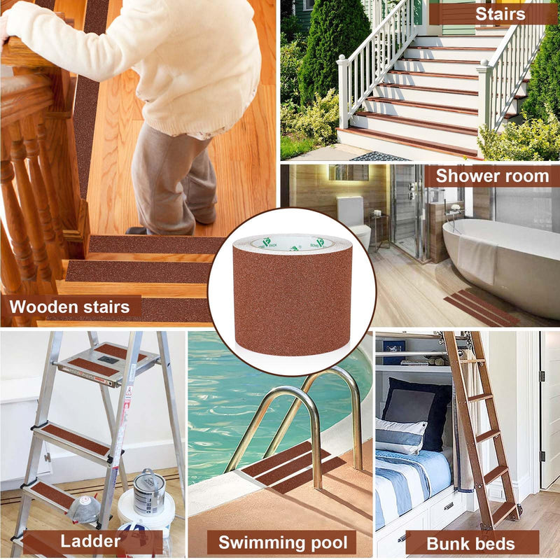 BOMEI PACK Anti Slip Traction Tape, 4 Inch x 16 Foot - Best Grip, Friction, Abrasive Adhesive for Stairs, Tread Step, Indoor, Outdoor (4" X 16') (Brown) Brown