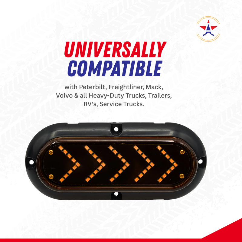 6" Oval Sequential Amber 45 LED Arrow Pointing Turn Signal Indicator Lights Truck Trailer Surface Mount Amber Lens Waterproof Sealed Marker Clearance Lights Flange Mount 12V 2 Pack IP67 3 PIN PLUG Clear Lens/Surface Mounting Bracket