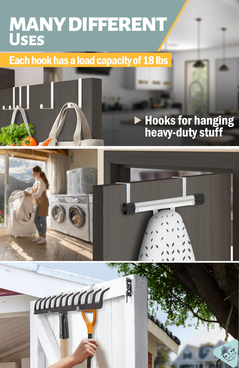 [Australia - AusPower] - Menz SET of 10 Over The door hooks - 2-sided door hooks for hanging indoors, hooks for hanging outdoors - door hanger hook, over door hook, white 10er 36mm-46mm 