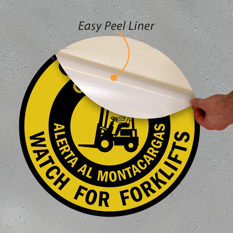 SmartSign “Caution - Watch for Forklifts” Bilingual Anti Slip Adhesive Reflective Floor Sign | 17" x 17" 17" x 17" Reflective