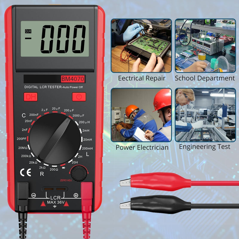 BM4070 LCR Meter Capacitance Inductance Resistance Self-Discharge Digital Instrument with LCD Display 1999 and Data Hold Function for Capacitance Resistance Inductance Measuring Meter