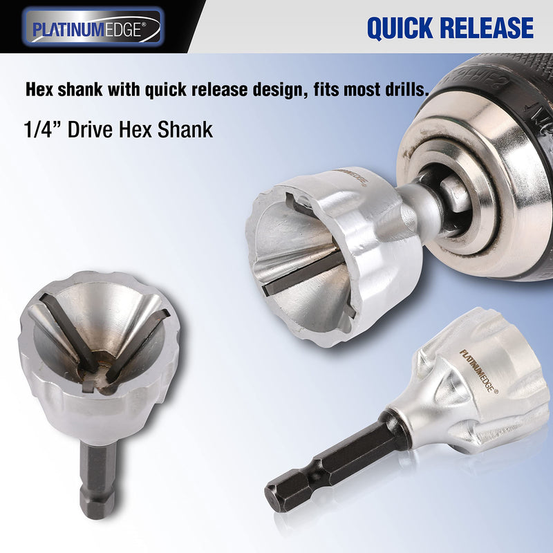[Australia - AusPower] - PLATINUMEDGE Deburring External Chamfer Tool, YG8 Carbide Blade, Deburring Drill Bit, Remove Burr Tools, Quick Release 1/4inch Hex Shank, Repairing Damaged Bolts, Fits for 1/8-3/4 (3mm-19mm) 
