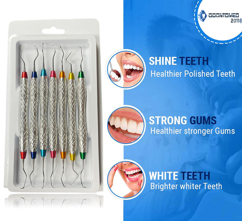 [Australia - AusPower] - OdontoMed2011 Set of 7 Gracey Periodontal Curettes 1/2-13/14 Double Ended Dual End Hollow Handle Color Coded & Chrome Plated Handle Dental Instruments with Protective Packing DN-2355 