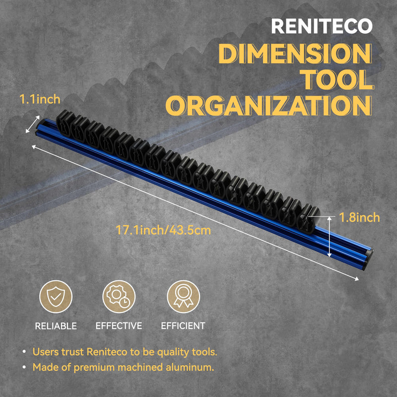 Reniteco Magnetic Screwdriver Organizer, Aluminum Alloy Rail Tool Holder, Fits Up to 16 Screwdrivers (Blue) Blue