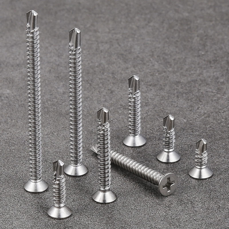 [Australia - AusPower] - Wensilon（105pcs） for Sheet Metal Self-Tapping Screws 410 Stainless Steel Flat Head High-Strength Quick self-Drilling Screws kit SS410 Flat Head Self-Tapping Screws 
