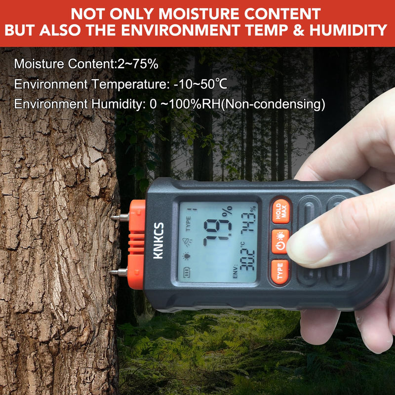 [Australia - AusPower] - Wood Moisture Meter for Lumber - Ideal Moisture Meter for Wood, Firewood, Lumber, Bricks, Floors, Drywall - Accurate to 0.1% with Backlit LCD, Temperature & Humidity Display 
