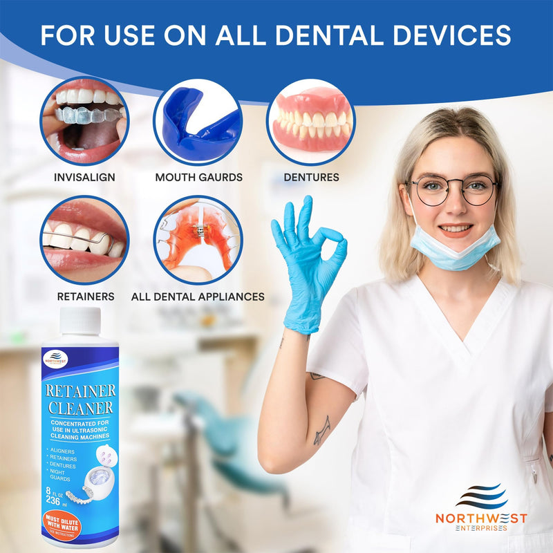 [Australia - AusPower] - NORTHWEST ENTERPRISES Ultrasonic Retainer Cleaner Solution Concentrate for Ultrasonic Machines - Cleans Mouthguards, Invisalign & Nightguards - Odor, Stain & Discoloration Remover (8 oz) 8 ounces 