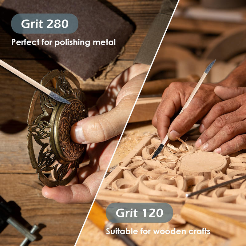 [Australia - AusPower] - Sanding Sticks 50 Pcs, Double-Ended Sanding Tools for Wood & Plastic Models, 120/280 Grit, 5.4 x 0.2 Inch - Fine Detailing in Tight Spaces with Matchstick Design 