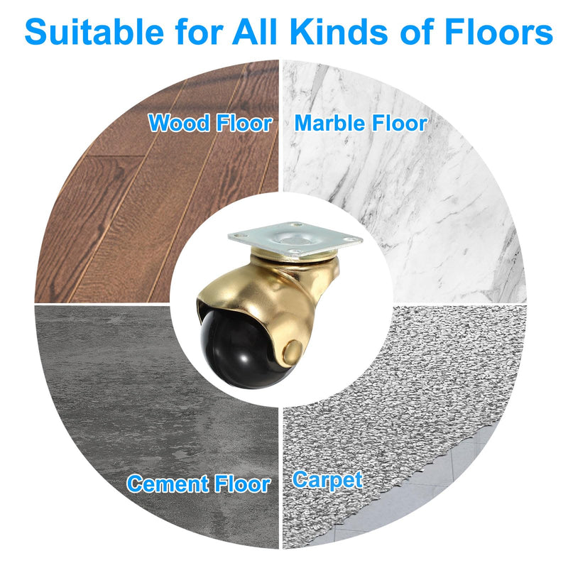[Australia - AusPower] - PATIKIL 1.5 Inch Ball Caster Wheels Set of 4, 360° Rotating Swivel Top Plate Wheels 298 lbs Total Capacity Caster with M4 Screws for Furniture Table Cabinet Gold 