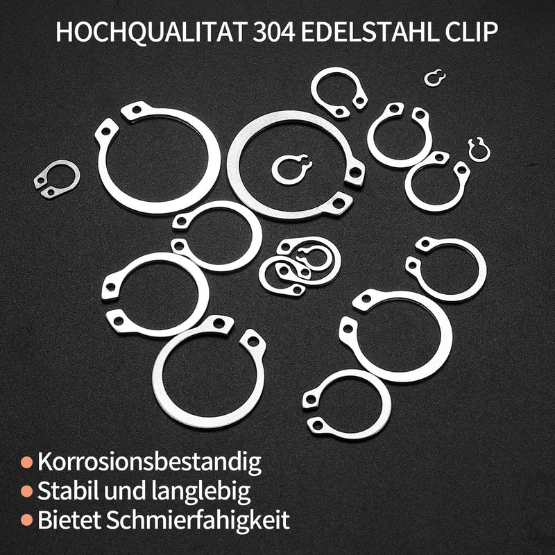 [Australia - AusPower] - 300 Pcs Retaining Ring Set, Internal Snap Rings Kits, Stainless Steel External Circlip Snap Retaining Clip Rings, 18 Sizes Circlip Retaining Snap Rings Assortment Kit for Grooved Shafts, Pins, Studs 