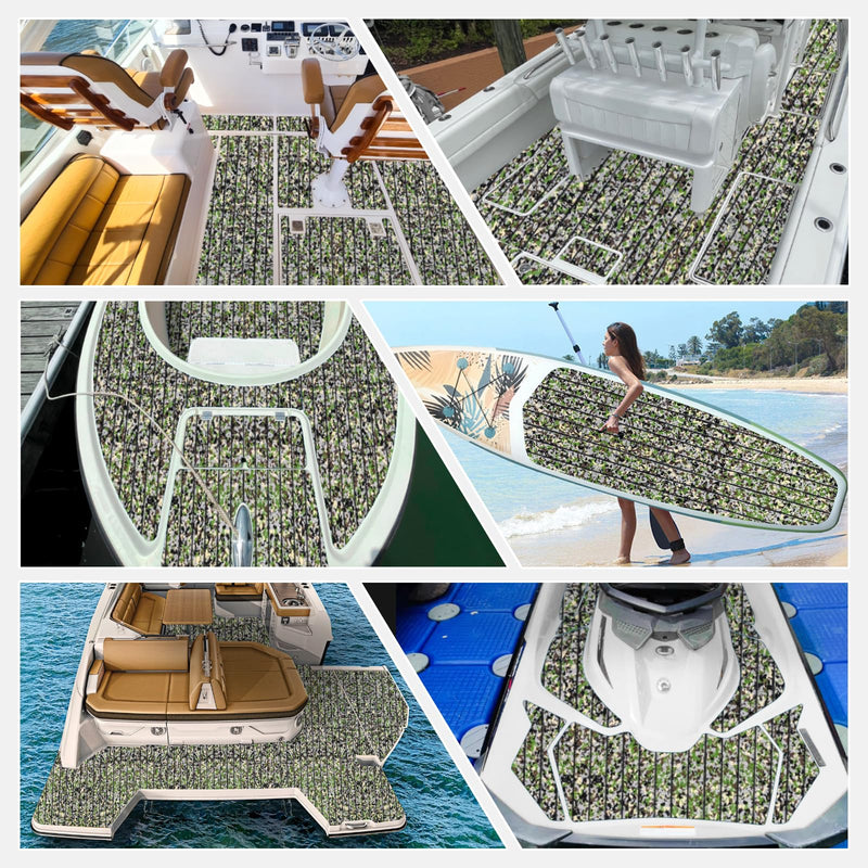 EVA Foam Boat Decking 94" x 45" Self-Adhesive Non-Slip 6mm Camo Marine Deck for Yacht Jet Ski Kayak Fishing 94.5"x21.6" Camo Jungle with Black Seam Lines