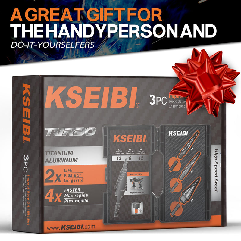 KSEIBI Unibit 3-Piece High-Speed Steel Step Drill Bit Set - for Stainless Steel, Aluminium, Wood 3-Pcs Set