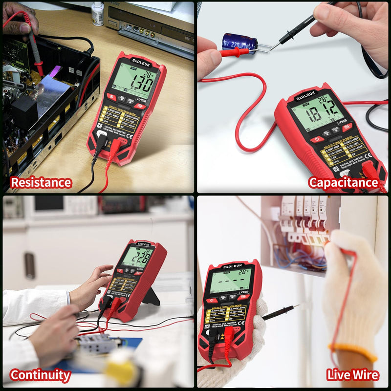 [Australia - AusPower] - Digital Multimeter Voltage Tester, 4000 Counts Smart Measurement Auto-Ranging Volt Meter, Non-Contact Tester Tools, Measures AC/DC Voltage, NCV, Capacitance, Resistance, Diode, Continuity & Live Wire Red 