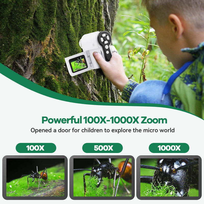 [Australia - AusPower] - Microscope for Kids 1000X [3-in-1] [Easy and Fun] Hideal HP20 2" 1080P Handheld Digital Microscope, Portable Pocket Microscope Miniscope, 10MP USB Mini Scope for kids 8-12, PC View, 32GB, White 