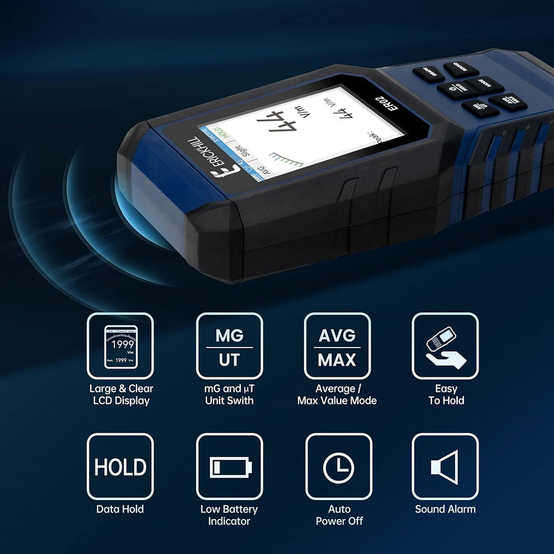 [Australia - AusPower] - Rechargeable (RF) Digital Multi-Fields EMF Meter, Electric, Magnetic, Radio Frequency 3-in-1 Electromagnetic Radiation Tester for Phone, WiFi Router, Cellular Tower and Ghost Hunting 