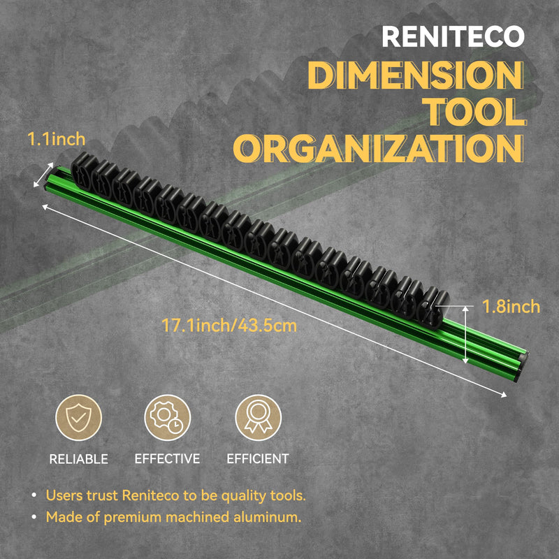 Reniteco Magnetic Screwdriver Organizer, Aluminum Alloy Rail Tool Holder, Fits Up to 16 Screwdrivers (Green) Green