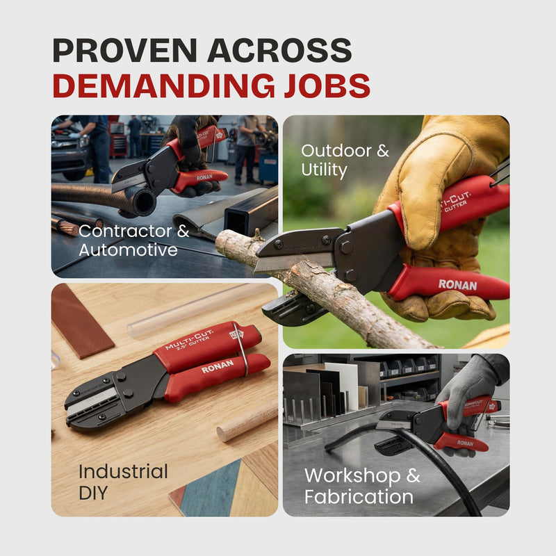 [Australia - AusPower] - Ronan Multi-Cut Industrial Cutter – Heavy-Duty Blade for Plastic, Rubber, Wood, Leather & More – Replaceable Blades, Safety Lock, Ergonomic Grip, 3 Extra Blades Included 
